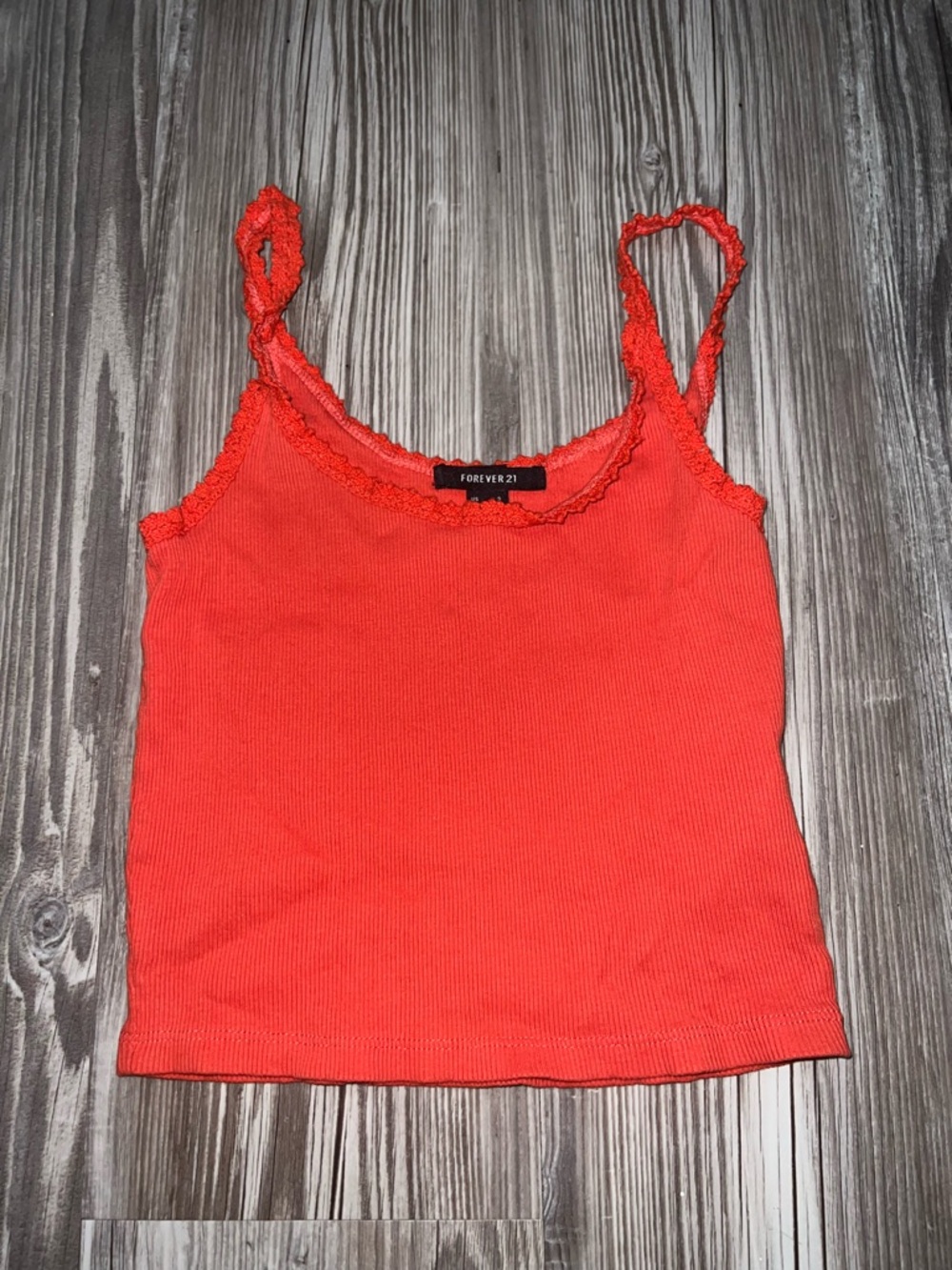 Forever 21 Coral Red Ribbed Lace-Trim Cami